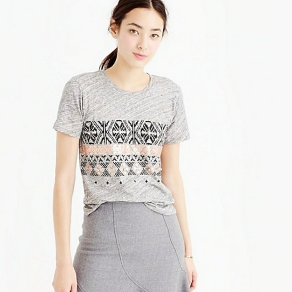 J. Crew Gray T-shirt with Small Stone Detail in Chest. - Picture 9 of 9